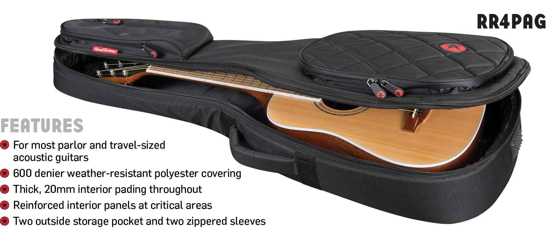 Parlor Acoustic Guitar Gig Bag Road Runner Boulevard RR4PAG