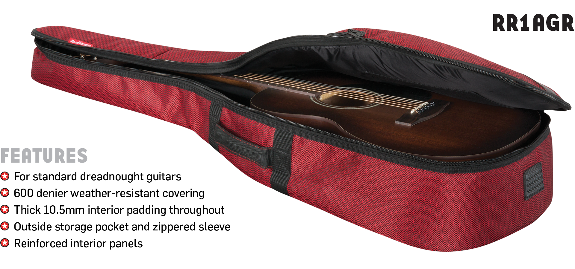 Road Runner RR1AGR Red Tweed Acoustic Guitar Gig Bag
