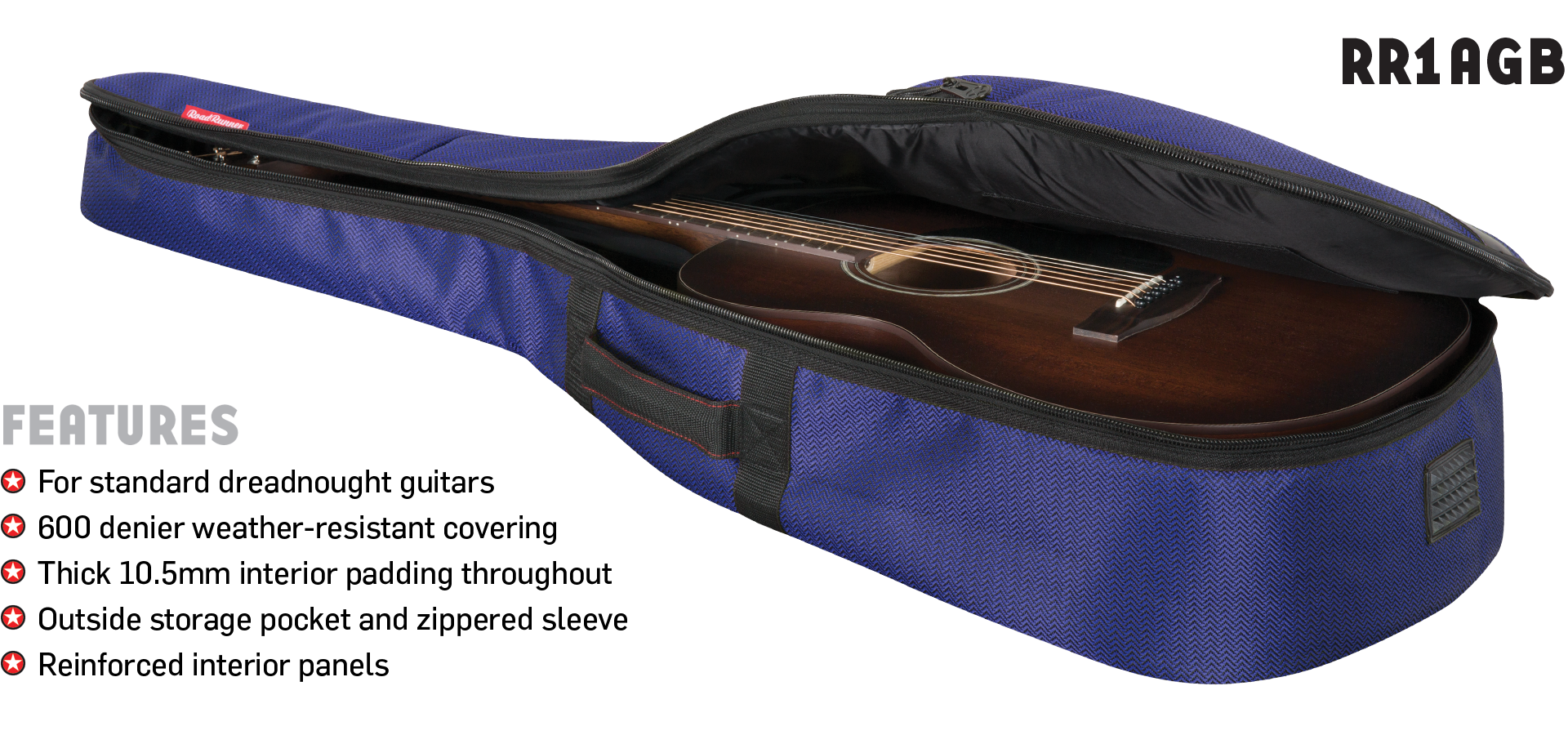 Road Runner RR1AGB Blue Tweed Acoustic Guitar Gig Bag